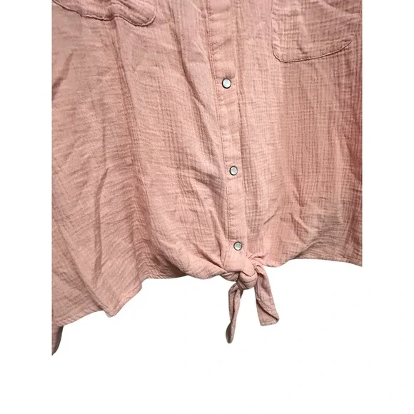 Any‎ Body Pink Gauze Tie Front Long Sleeve Button Up Shirt Women's Plus Size 2X - Picture 2 of 7